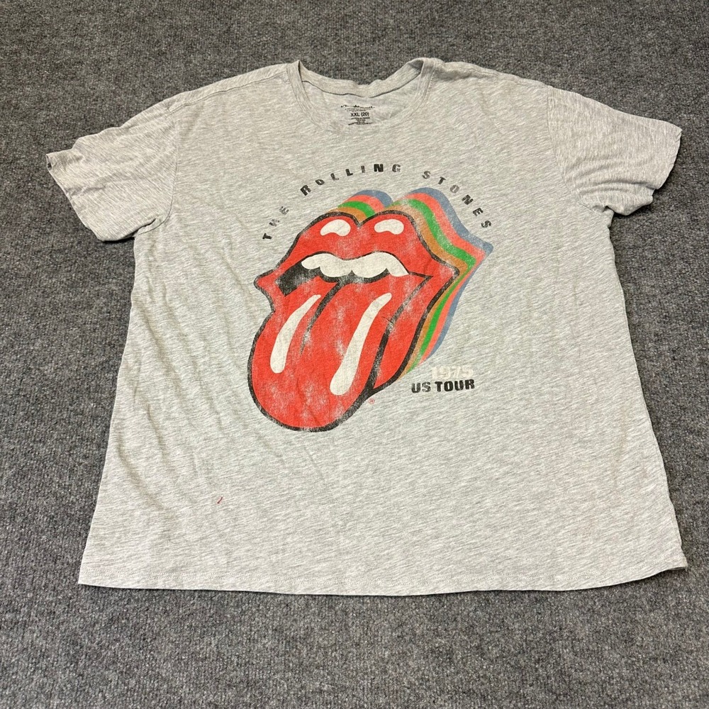 The Rolling Stones T-Shirt Womens XXL Gray 1975 US Tour Graphic Band Tee Stain